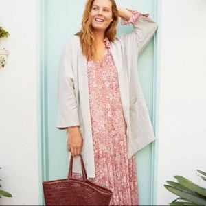 DONNI. Gray White Striped Pocket Open Cardigan